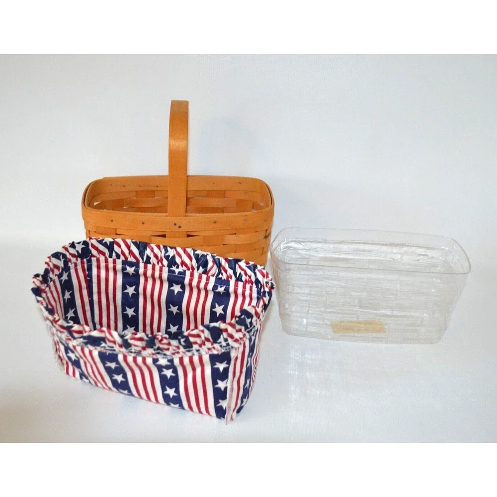 Longaberger 1999 Medium Key Basket Stars & Striped Cloth Liner Clear‎ Protector